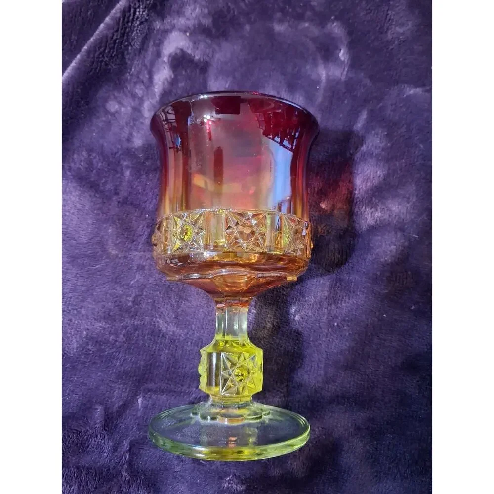 Vintage Amberina LG Wright Glass Daisy & Cube Glass Water Goblet 5.75